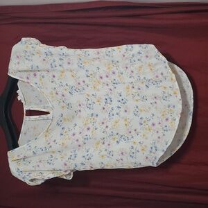 Pink Rose Floral Blouse with Blue, Pink and Yellow Accents